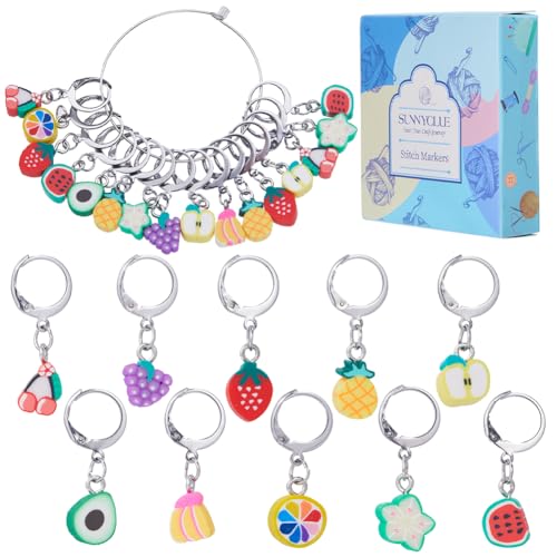 1 Box 40Pcs Stitch Markers Locking Crocheting Markers Knitting Fruit Polymer Clay Beads Removable Clip on Charm Leverback Clasps Crochet Stitch Marker for Yarns Knit Crocheting Sewing Adult (40 Count)