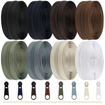 24 Yards 8 Pieces Sewing Zippers #3 Nylon Coil Zippers Assorted Zipper for Sewing with 32 Zipper Sliders for DIY Tailor Sewing Crafts Supplies (8 Count)