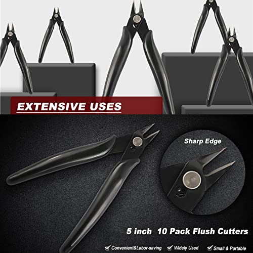 10 Pack Wire Cutters Black Diagonal Cutting Pliers for Electronic (10 Count)