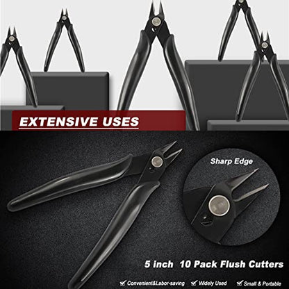 10 Pack Wire Cutters Black Diagonal Cutting Pliers for Electronic (10 Count)