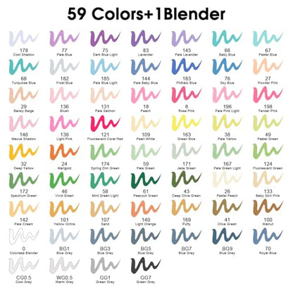 60 Colors Alcohol Markers Brush & Chisel Tip Art Marker Set (60 Count)