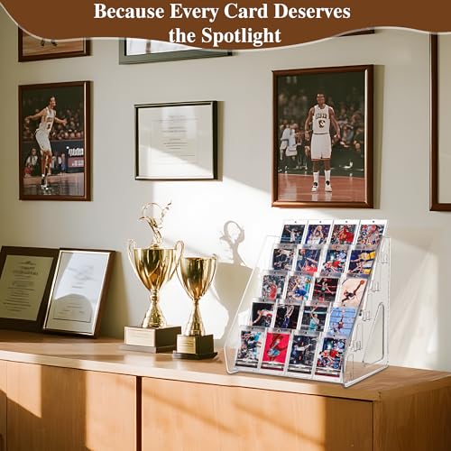 Elevated 5 Tier Clear Acrylic Card Display Stand for Trading Cards (25 card slots)