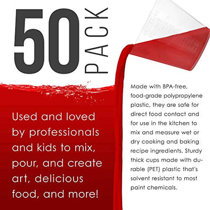 3 Oz (90 ml) Liquid Measuring Cups, 50 Pack with 25 Sticks