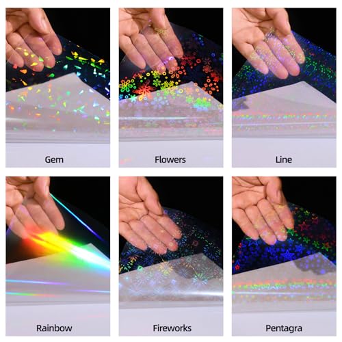 36 Sheets Holographic Laminate Sheets 8.5x11 Inch Self Adhesive 6 Patterns (36 Count)