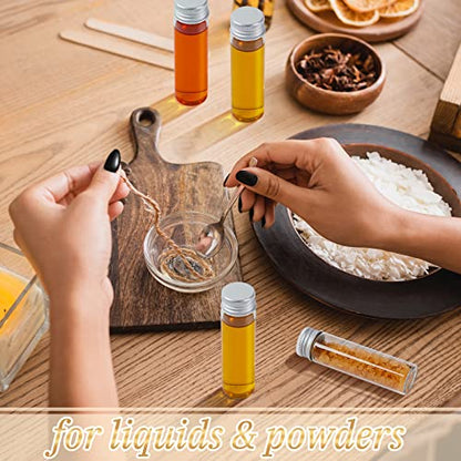 100 Pcs Small Clear Vials Spice Mini Jars with Lids Mini Glass Bottles with Screw Aluminum Metal Caps Tiny Jars Sample Containers for Powder Cream Cosmetic Jewelry Wedding (100 Count)
