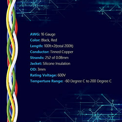 16 AWG Stranded Wire Spool 100ft Each 2 Colors (100 Foot)