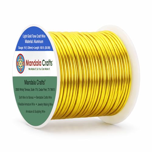 16 Gauge Light Gold Tone Anodized Aluminum Craft Wire 100 FT (100 Foot)