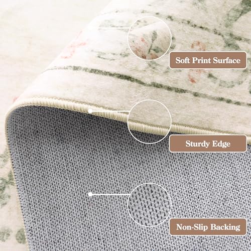 Floral Bow Washable Area Rug 5x7 (35.83 Sq Ft)