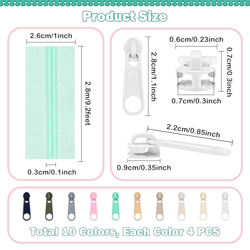 31 Yards 10 Pcs Sewing Zippers #3 Nylon Coil Zippers Assorted Zipper for Sewing with 40 Zipper Sliders for DIY Tailor Sewing Crafts Supplies
