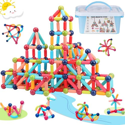 Magnetic Building Blocks STEM for Kids (110 Count)