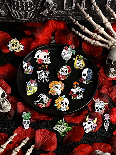 20 Pieces Enamel Pins Skull Spooky Skeleton Set Decorative Cartoon Goth Horror Dark Brooch Cute Lapel Buttons for Jacket Backpack Hat Pant Accessories Assorted (20 Count)