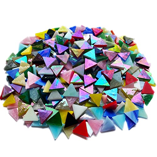 Triangle Iridescent Glass Mosaic Tiles for Crafts Bulk (15 Ounce)
