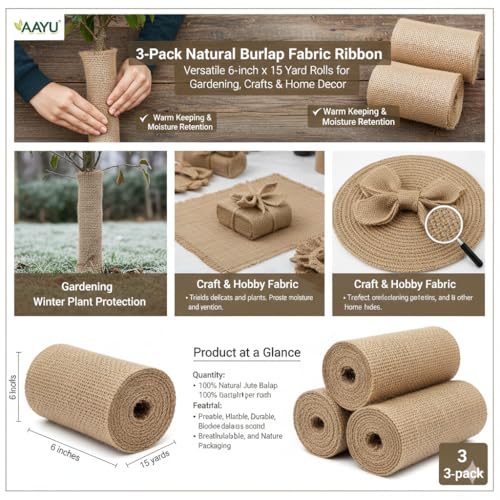 3 Pack Burlap Fabric Ribbon Natural Roll DIY (45 Foot)