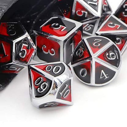 Metal DND Dice Set Silver Red Black Enamel Vampire D&D Dice with Leather Dice Bag Compatible with Dungeons and Dragons TTRPG Gift for DND Lovers Players Masters