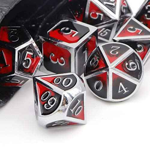 Metal DND Dice Set Silver Red Black Enamel Vampire D&D Dice with Leather Dice Bag Compatible with Dungeons and Dragons TTRPG Gift for DND Lovers Players Masters