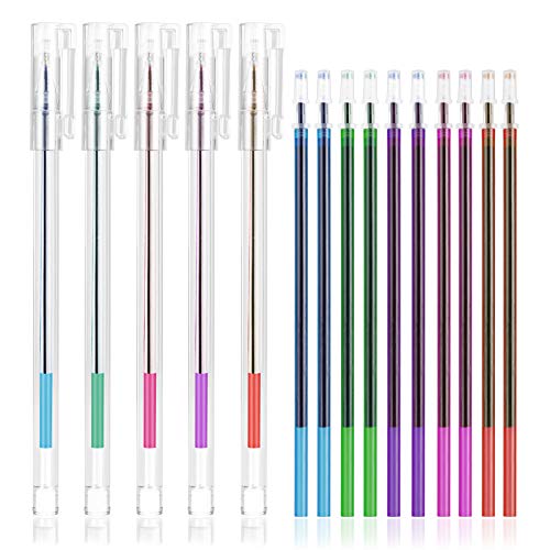 5 Colors Extra Fine Tip Water Erasable Fabric Marking Pen with 10 Free Refills for Cross Stitch (15 Count)