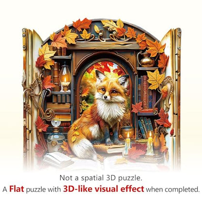 Bookcase Fox Puzzles Adults Gifts for Women Men Wooden 280 Pieces 12.6 * 12.2in