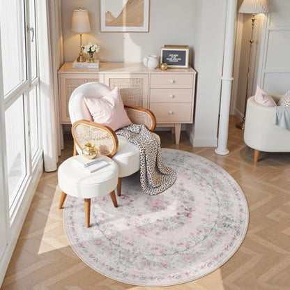 Pink Washable Round Rugs 6ft (28.27 Sq Ft)