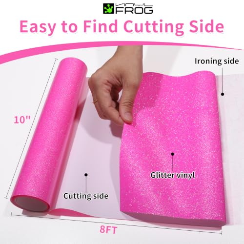Hot Pink Glitter HTV Vinyl Roll 10'' x 8ft Neon Pink Glitter Iron on Vinyl for All Cutting Machine Sparkly Heat Transfer Vinyl for T