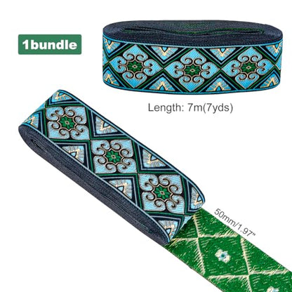 7 Yards Jacquard Ribbon Trim 2 Inch Boho Embroidered Woven Lace Ribbon Fabric Vintage Flowers Straps Fabric Bias Tape for Bohemian Persian Clothes Bag Holiday Christmas Decor Gift Wrap (21 Foot)