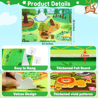 43x28 inch Zoo Animals Felt Story Board Set (41 Count)