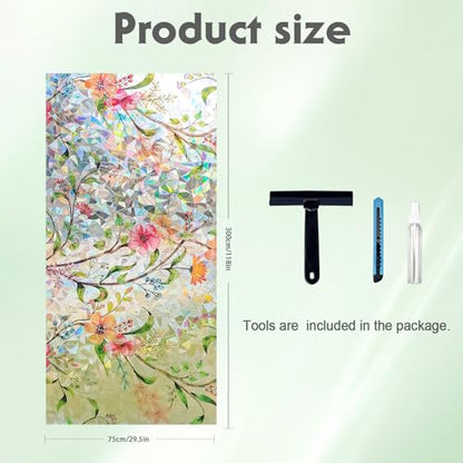 Stained Glass Window Film Rainbow Floral Static Cling Window Film Flower Window Privacy Film No Glue Decorative Window Cling UV Blocking Heat Control Glass Windows Stickers