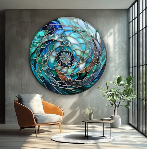10''(25cm) Diameter Ocean Vortex Spiral Round Glass Wall Art Tempered Glass Printing Wall Decor Large Wall Art Wall Hangings