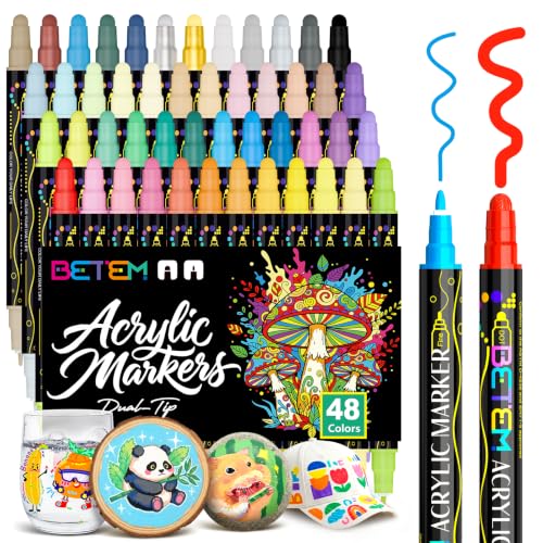48 Colors Dual Tip Acrylic Paint Markers (48 Count)