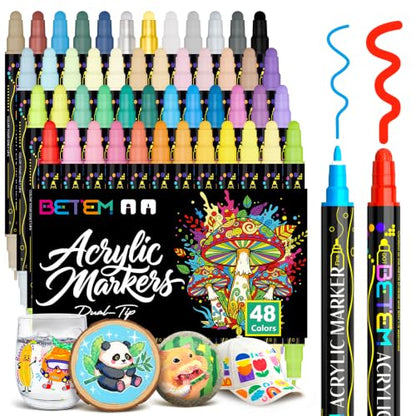 48 Colors Dual Tip Acrylic Paint Markers (48 Count)