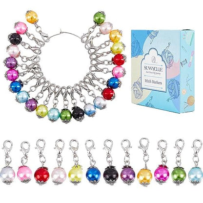 1 Box 24Pcs Crochet Stitch Markers Knitting Markers Pearl Knitting Markers Charms Metal Pearl Leverback Knitting Charms for Knitting Weaving Sewing Needleworks Women Adults DIY Crafts (24 Count)