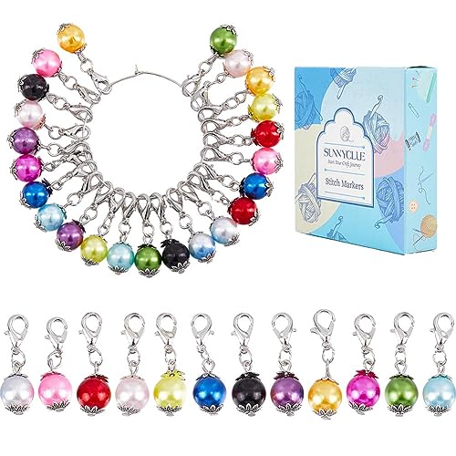 1 Box 24Pcs Crochet Stitch Markers Knitting Markers Pearl Knitting Markers Charms Metal Pearl Leverback Knitting Charms for Knitting Weaving Sewing Needleworks Women Adults DIY Crafts (24 Count)