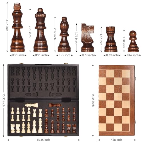 Chess Magnetic Wooden Chess Set 15" Unique Chess Board Game with Chess Pieces Storage Slots