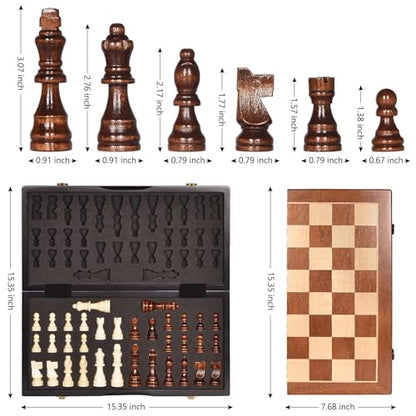Chess Magnetic Wooden Chess Set 15" Unique Chess Board Game with Chess Pieces Storage Slots