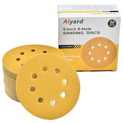 5-Inch 8-Hole Hook and Loop Sanding Discs 150-Grit, 50-Pack (50 Count)