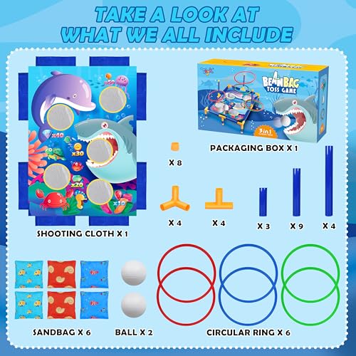 3-in-1 Bean Bag Toss Game Toy,Outdoor Toss Game with Stand for Ring Toss