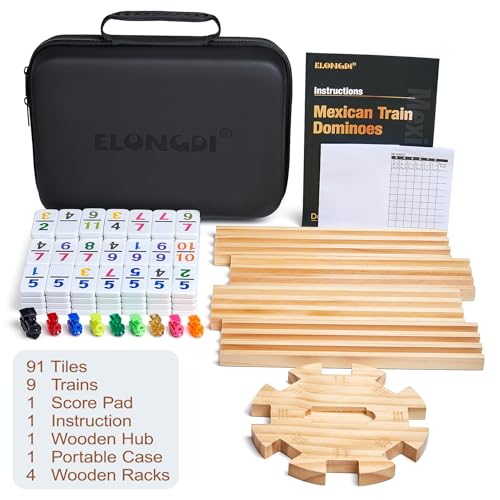 Mexican Train Dominoes Set with 4 Wooden Trays (116 Count)