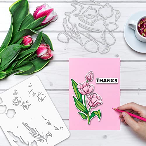 Realistic Tulips Stamps and Dies and Layering Coloring Stencil Set