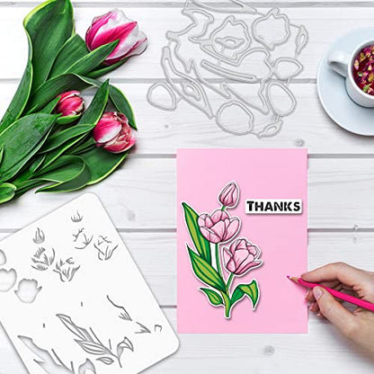 Realistic Tulips Stamps and Dies and Layering Coloring Stencil Set