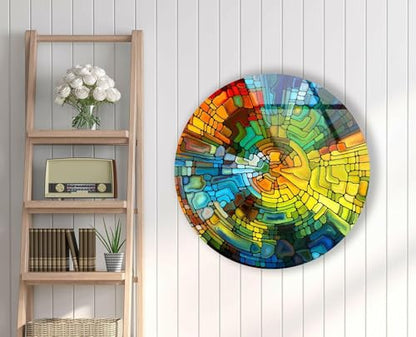 31.5''(80cm) Diameter Stained Yellow Round Glass Wall Art Tempered Glass Printing Wall Decor Large Wall Art Wall Hangings