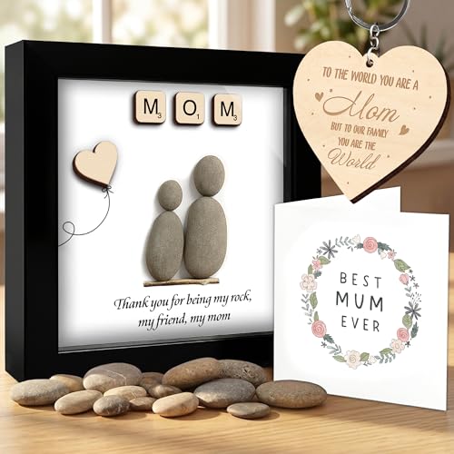 Mom Pebble Art Framed Rock Sign Thank You for Being My Rock