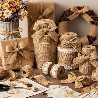 Burlap Ribbon 2" x 15 Yards Natural Jute 2 Inch 5yards 3 Rolls (45 Foot)