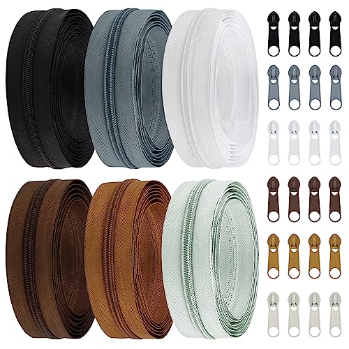 5# Zippers 12 m Nylon Endless Zip Set with Slider and Zip for Sewing and Crafts (12 Count)