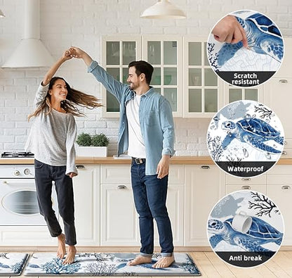 Coastal Beach Kitchen Floor Mat Rugs Nautical Decorative Coral Sea Turtle Kitchen Rugs Anti Fatigue Mats Non