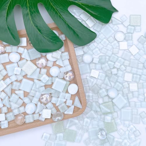 1.1 LB White Irregular Glass Mosaic Tiles with Backing (17.6 Ounce)
