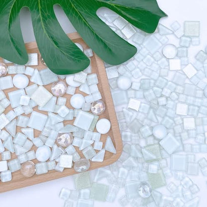 1.1 LB White Irregular Glass Mosaic Tiles with Backing (17.6 Ounce)