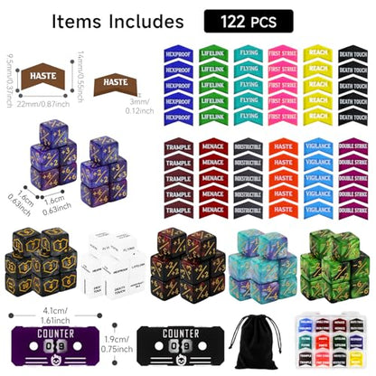 122Pcs MTG Dice Counters Keyword Counters Life Counter 1