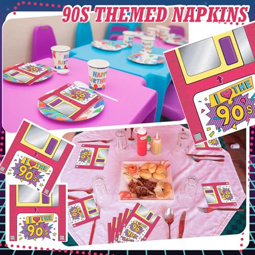 60 Pcs 90s Cocktail Paper Napkins 6.5 x 6.5 Inches (60 Count)