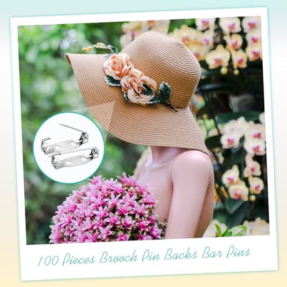 100 Pcs Brooch Pin Backs Bar Pins Backs for Crafts Safety Clasp with Plastic Box (100 Count)