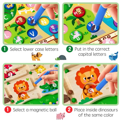 Magnetic Maze 2 in 1 Double Side Color and Number Maze Alphabet Puzzle Board for 3