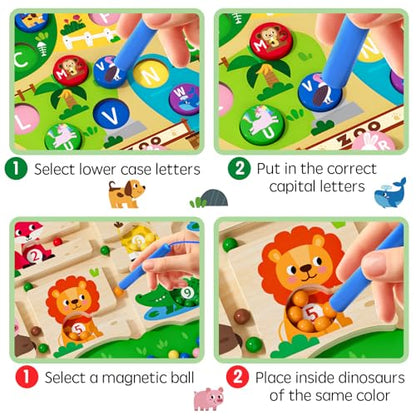 Magnetic Maze 2 in 1 Double Side Color and Number Maze Alphabet Puzzle Board for 3